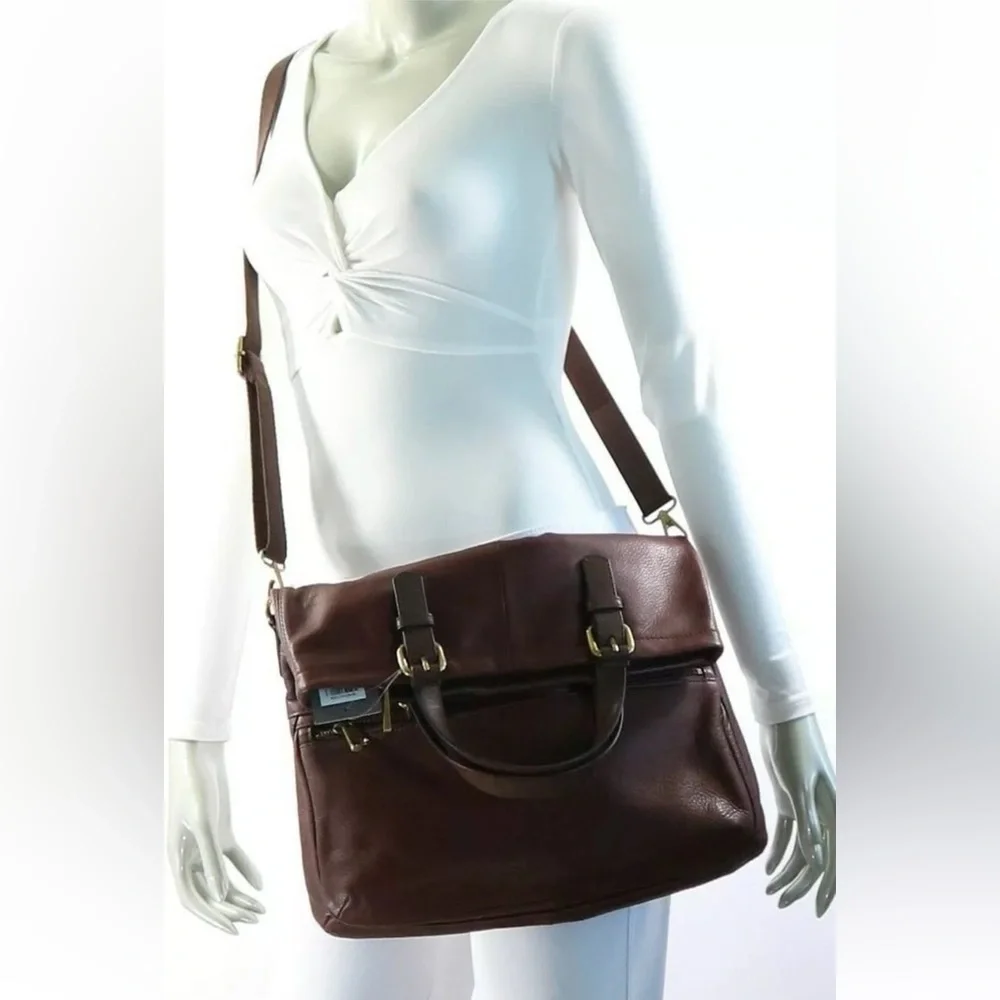 FOSSIL Explorer Tote Y2K Leather Purse Bag Key Fob